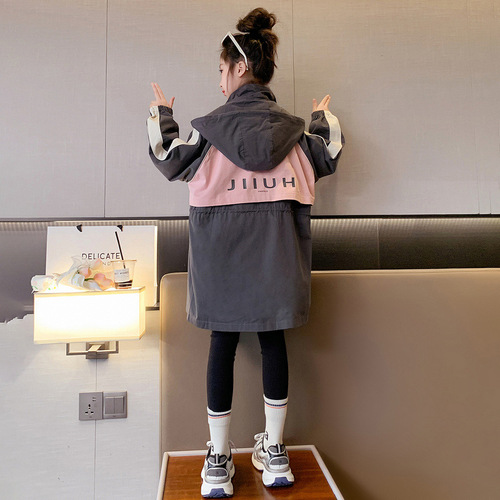 Women's Children's Outerwear Autumn Collection  New Fashion Casual Kids Long Down Jacket Spring Autumn Medium and Large Children's Fashion Windbreaker