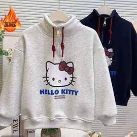 女童加绒卫衣秋冬季2025新款儿童立领冬季洋气半拉链套头女孩时尚