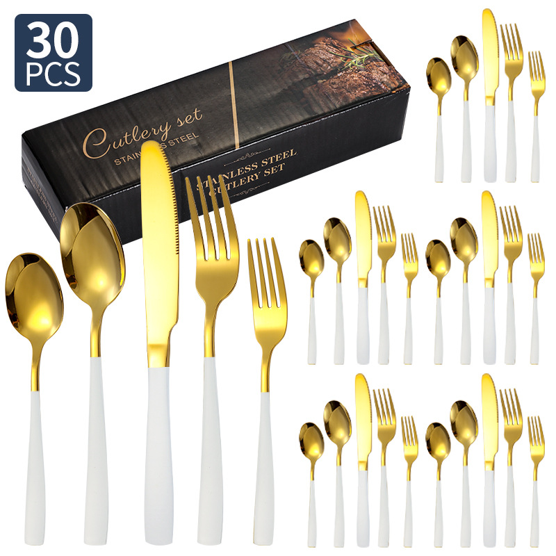 Transfronterizo Amazon cubiertos de acero inoxidable de mango cuadrado 20 / 24 / 30 piezas set cuchillo de filete de comida occidental tenedor cuchara set box