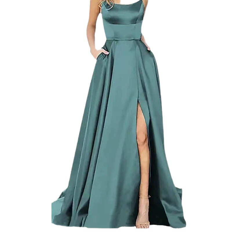 Amazon 2025 года, новое трансграничное платье для подружки невесты в Европе и Америке, длинная юбка, маленький хвост, подтяжки, чистое цветное банкетное вечернее платье