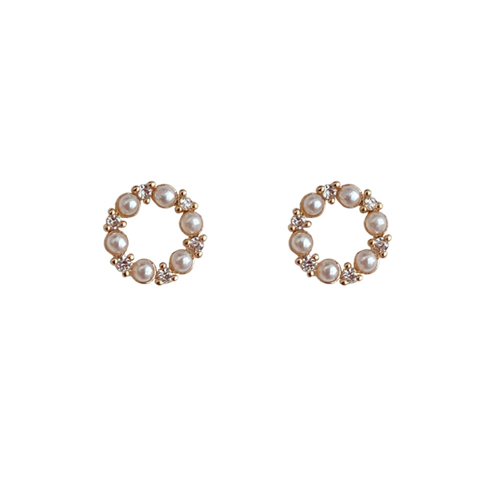 1 Pair Simple Style Circle Sterling Silver Inlay Artificial Pearls Zircon Ear Studs display picture 7