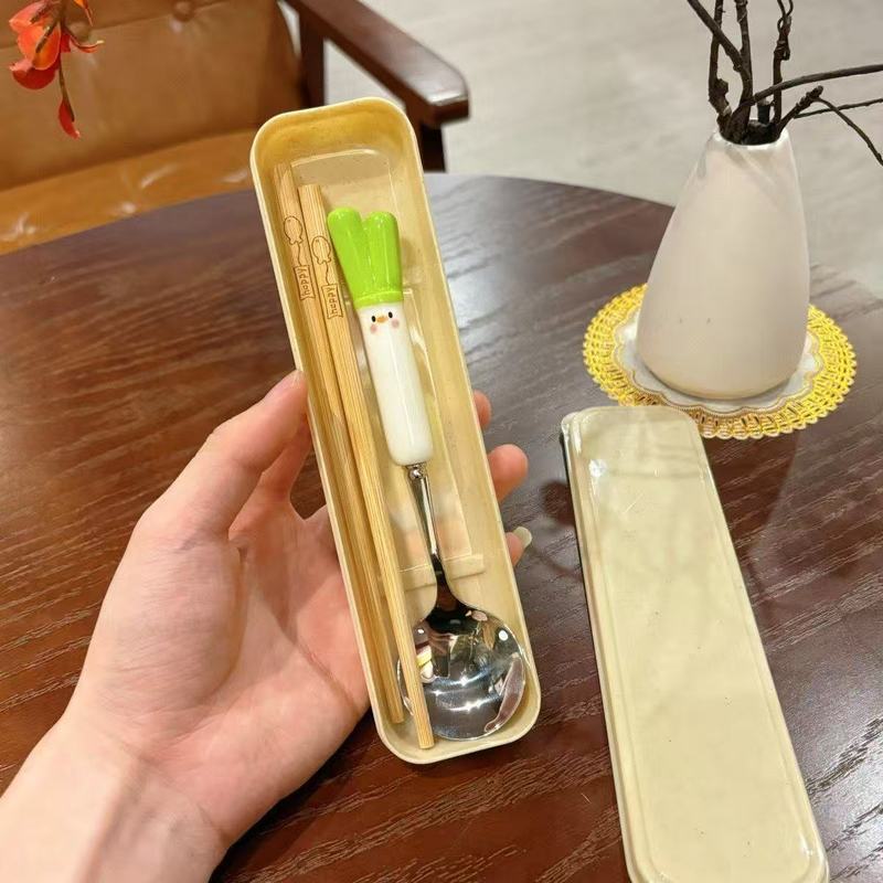 入学新商品学生携帯スプーン箸セットかわいいスプーンスプーンスプーン高颜値スプーンフォーク二合一|undefined