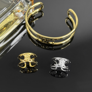 2024 Arc de Triomphe Double-layer Open Bracelet Ring Women's Medieval Retro 18k Gold Niche Design High-end Bracelet