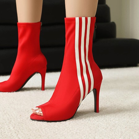 Aliexpress Foreign Trade Model 2025 New European and American Style Fish Mouth Short Boots 33-46 Size Stripesd Low-Cut Women's Boots