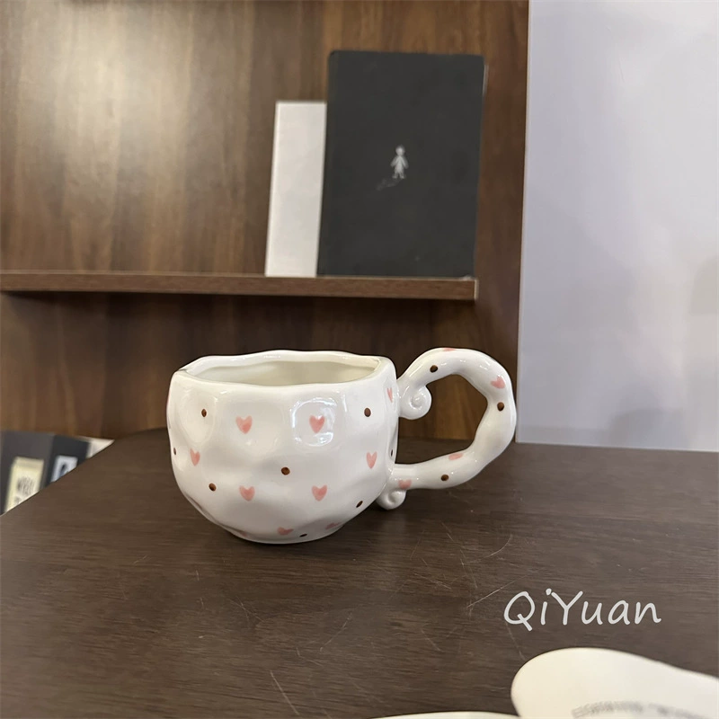 hand-painted ceramic coffee cup, francе retro из стиля, 300 мл, неравномерный милый дизайн