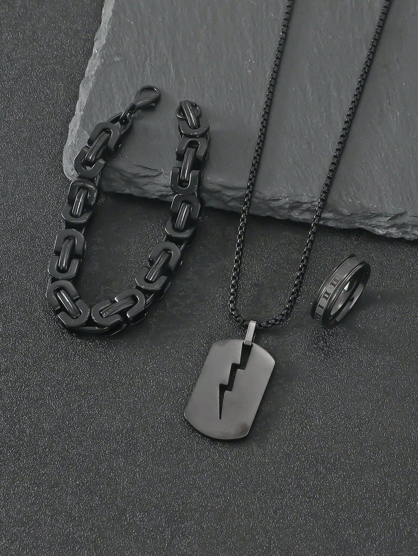 All Seasons Season Men's Gender Vintage Style Lightning 304 Stainless Steel Men's Jewelry Set Men Pendant Necklaces