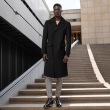 现货跨境外贸男士大衣外套秋冬新款英伦风男装毛呢大衣双排扣外套