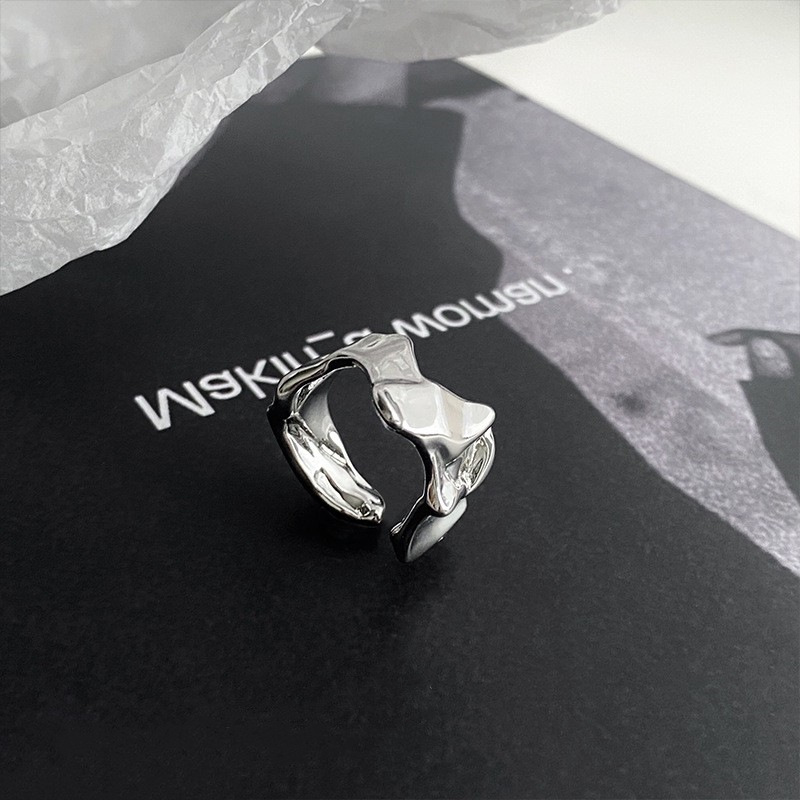 Anillo cuadrado chapado en plata S925 para mujer, anillo abierto en forma de V geométrico de moda vintage, anillo irregular para el dedo índice estilo ins.