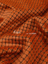 100%wool 橘色小格子顺毛羊绒羊毛毛呢毛料面料冬天大衣外套布料