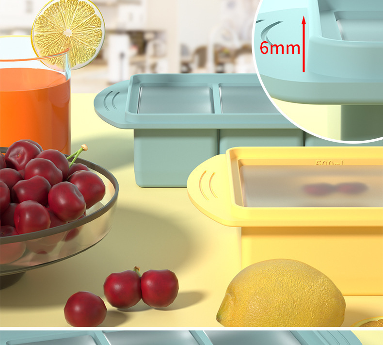 Silikon-Eiswürfelbereiter mit Deckel für Brühe, Gefrierlagerbox für den Haushalt, beheizbarer Behälter zur Portionierung von Hot-Pot-Grundstoffen