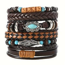 E 97083 Leather Turquoise Men's Bracelet ţƤ��ʯ��ʿ������