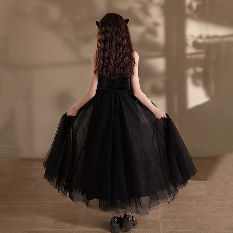 Dress, small princess costume, black velvet children's suit, Birthday gift, for teenagers 4