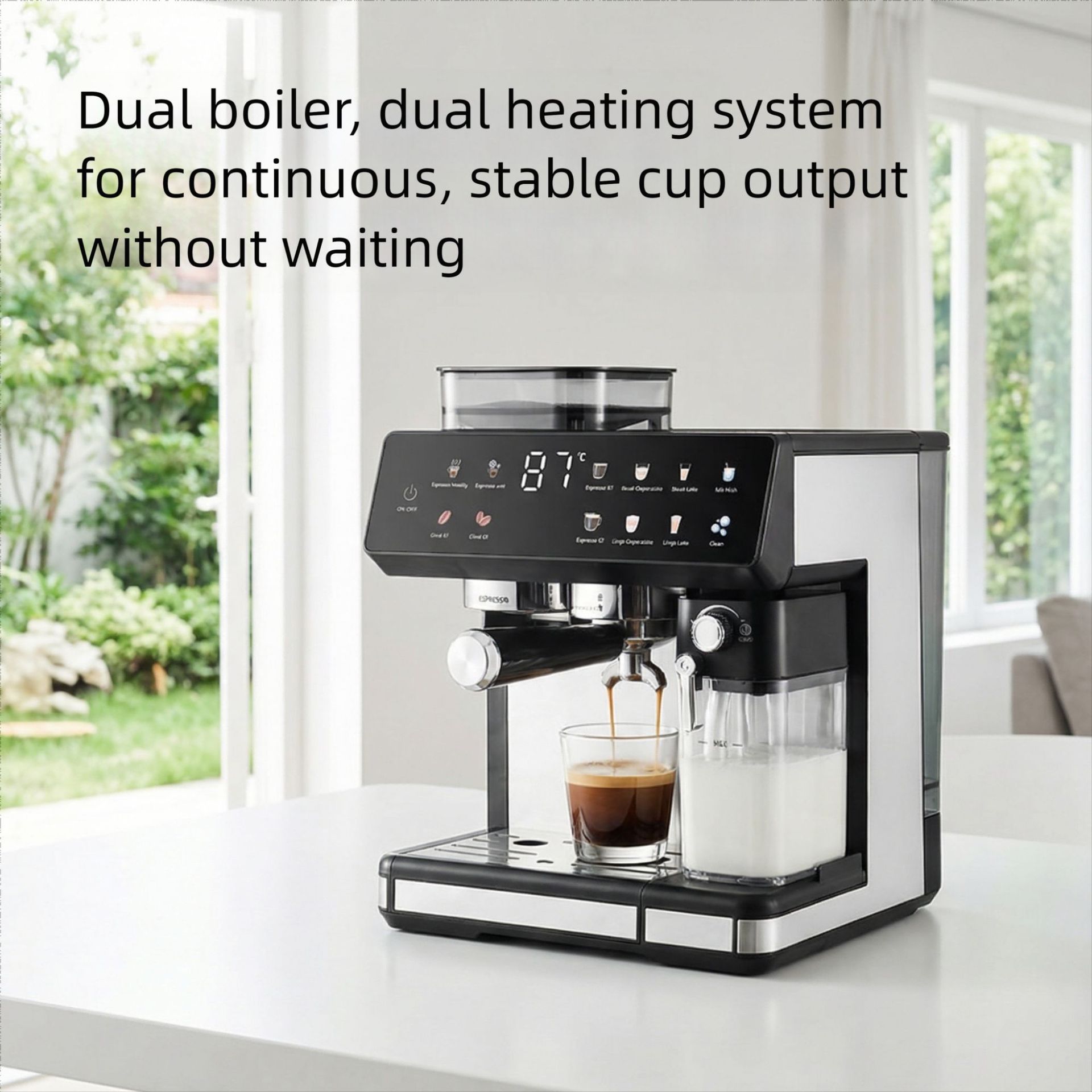 Máquina de café italiana inglesa caliente y frío doble extracción doméstica automática multifuncional molino de oficina molino de frijoles para hacer burbujas de leche
