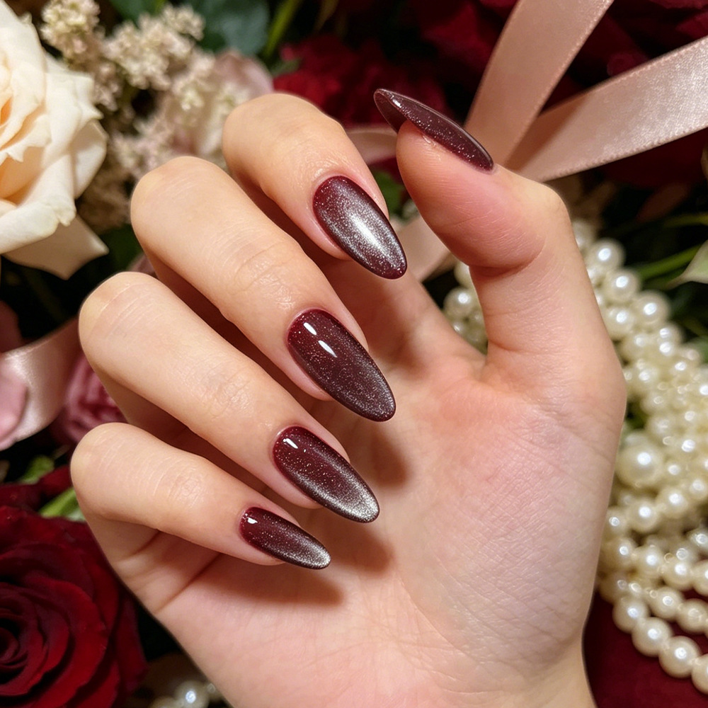 Comercio exterior rojo marrón gradiente ojo de gato 30 piezas de uñas de almendra blanquear uñas uñas falsas lotes mixtos spot