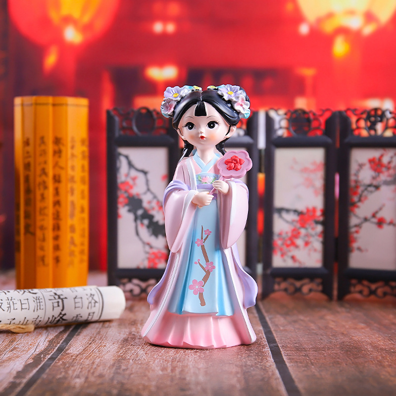 新作の中国風唐時代の女性の首振り置物、樹脂工芸品、古代風少女のデスクトップや車載装飾品|undefined