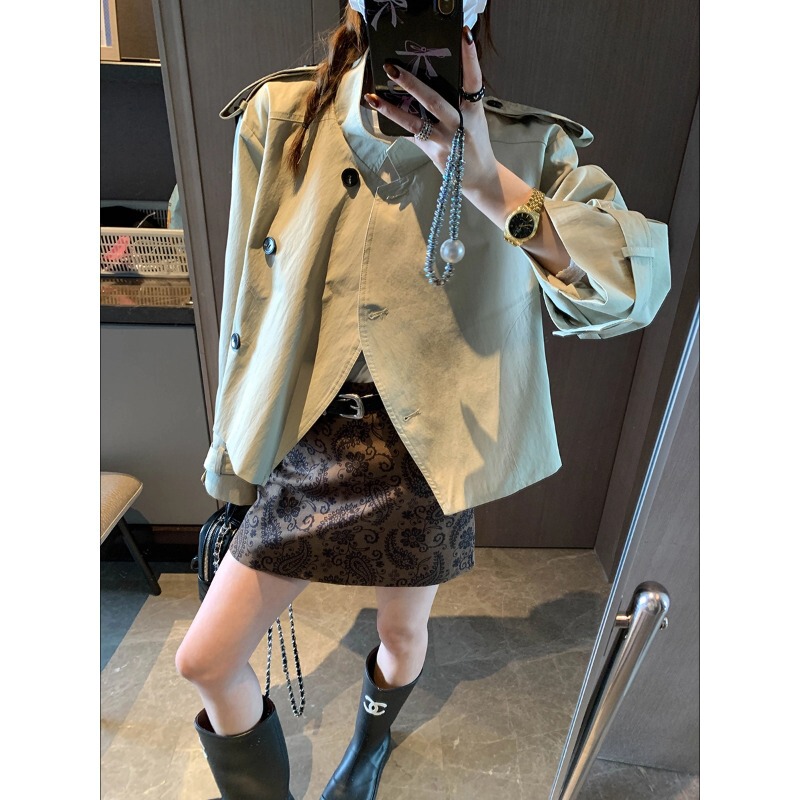 Mochie High-End Style British Style Double-Breasted Loose Casual Stand Collar Short Trench Coat Mq1161 Mochie High-End Style British Style Double-Breasted Loose Casual Stand Collar Short Trench Coat Mq1161