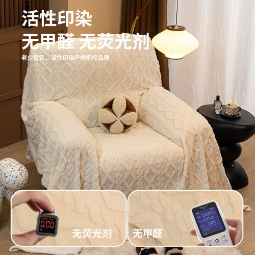 Ins Cream Style Single Sofa Cover Pillowcase High-End Sofa Cushion Winter Plush Full Cover Sofa Suit Blanket