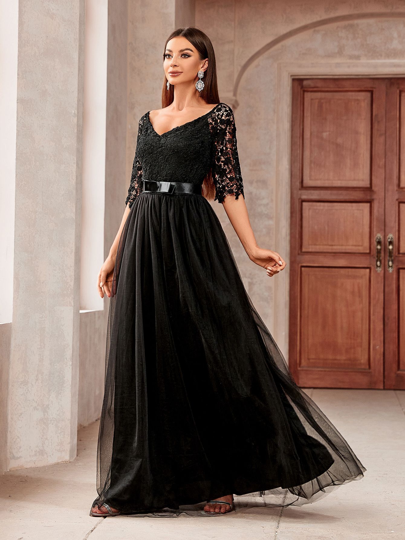 Nuevo comercio exterior europeo y americano vestido de boda Amazon sexy encaje malla vestido de manga media oferta internacional exclusiva image 4