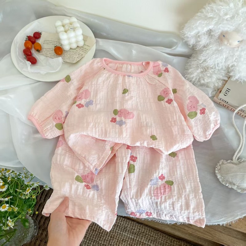 Children's Short-sleeved suit Thin New Girls' Summer Pajamas Home Clothes Seven-point Air Conditioning Two-piece Set for Baby Girls