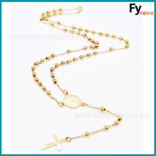 Cross-Border Hot Selling 4mm Buckled Gold Clavicle Chain Stainless Steel Cross Necklace Amazon Hot Sale