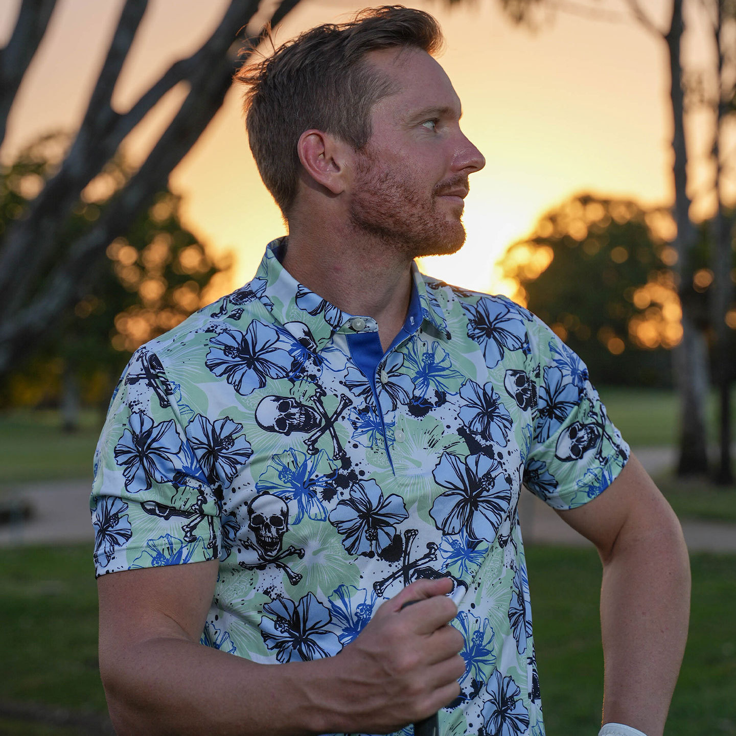 Customized High-Quality Us Code Men's Polo Lapel Skull Print Golf Shirt Men's Summer Quick-Drying Short Sleeves