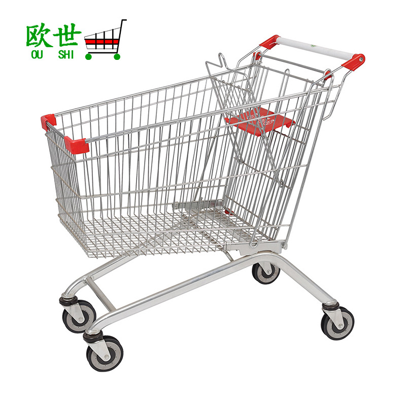 供应80L欧式手推车 带凳手推车 超市购物车商场手推车金属购物车