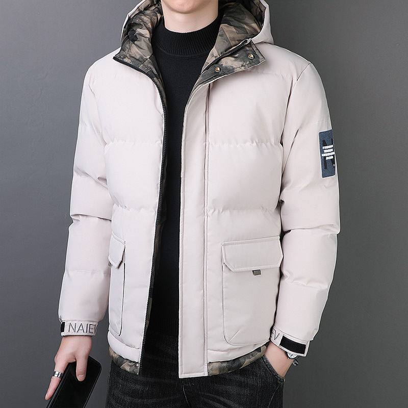 Invierno nuevos hombres de la moda casual con capucha de algodón acolchado abrigo cálido a prueba de viento de algodón-acolchado abrigo de moda negro de los hombres de moda más tamaño