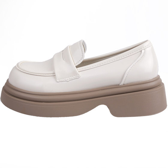 White round toe retro British style thick-soled leather shoes for women 2023 new summer all-match loafers