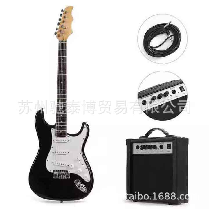 黑色39英寸ST电吉他套装15瓦音箱带背包背带套弦调音器连接线跨境