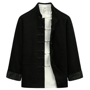 Autumn New Tang Suit Men's Chinoiserie Handmade Buckle Dark Pattern Printed Denim Jacket Men's Loose Casual Chinese Style Top