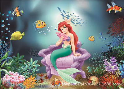 加工定做創意創意簡約美人魚公主可愛背景布寶寶周歲滿月生日背景