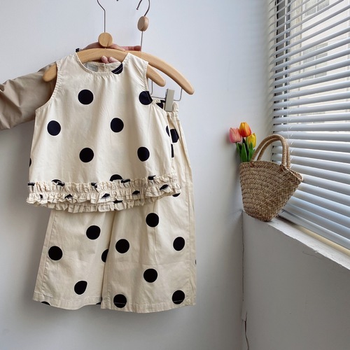 Girls suit summer 2024 new Korean style children's clothing baby girl fashionable children's polka dot vest shorts two-piece set