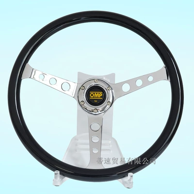 Factory direct sales OMP modified glossy black round hole 15inch steering wheel 380mm concave electroplated universal hole spacing 70mm (Steering wheel) - model-a-15inch-black-electroplated-steering-wheel