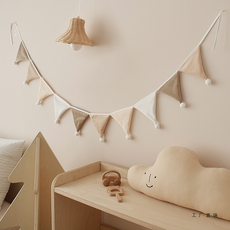 Macaron Velvet Small Colorful Flag Fabric Pennant Hanging Decoration Kidsren's Room Decoration Tent Accessories Decoration