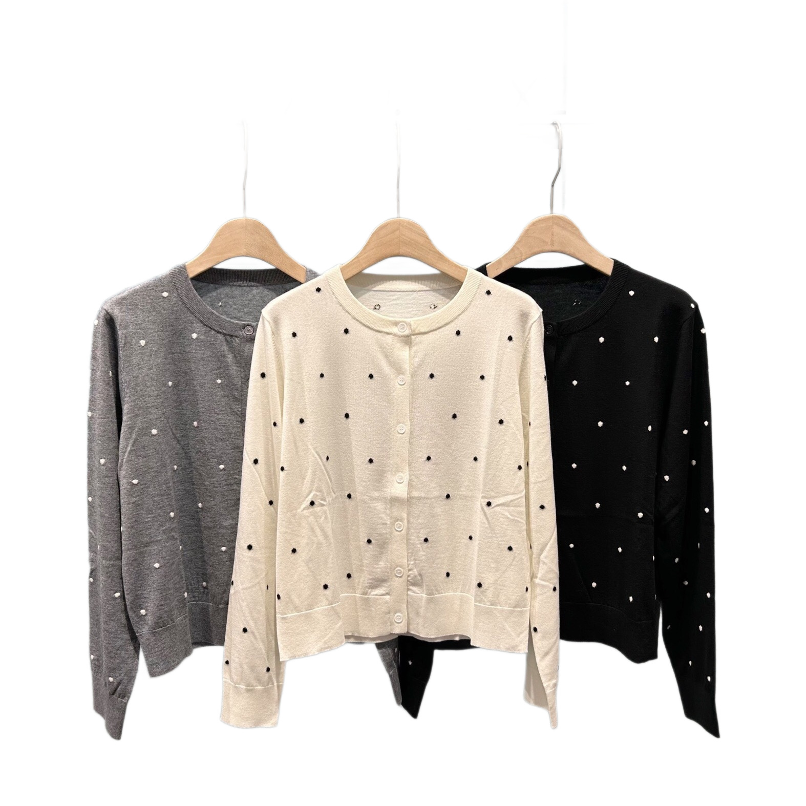 25秋季新款羊毛圆领波点开衫宽松长袖针织衫女显瘦百搭