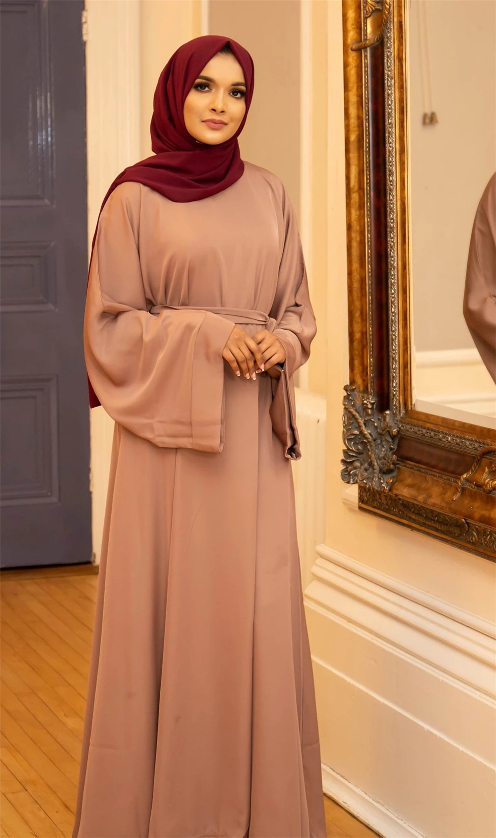 基础款跨境中东女装阿拉伯长袍纯色大码连衣裙Muslim Abaya详情8