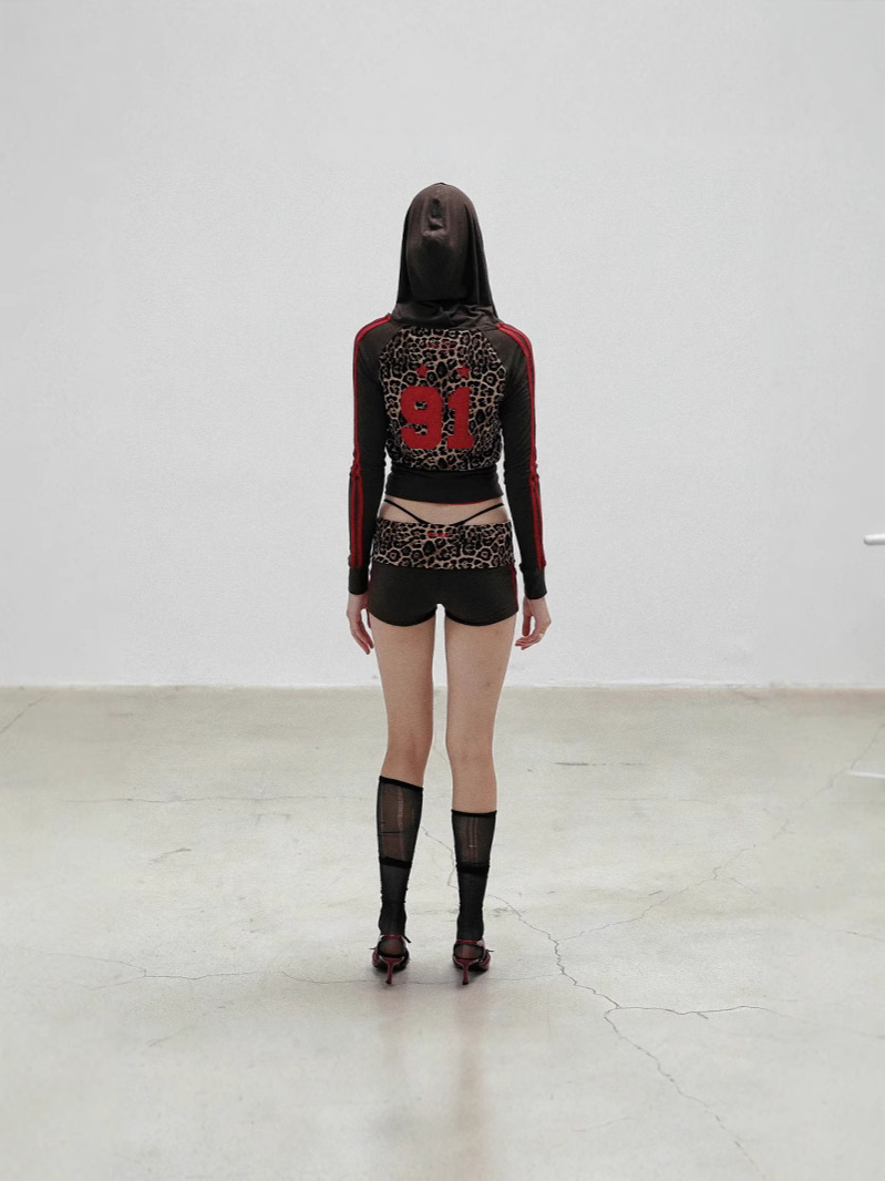 Badblood豹紋折り畳み平角半ズボン子供アメリカレトロセクシーギャル衝突色刺繍レギンス潮