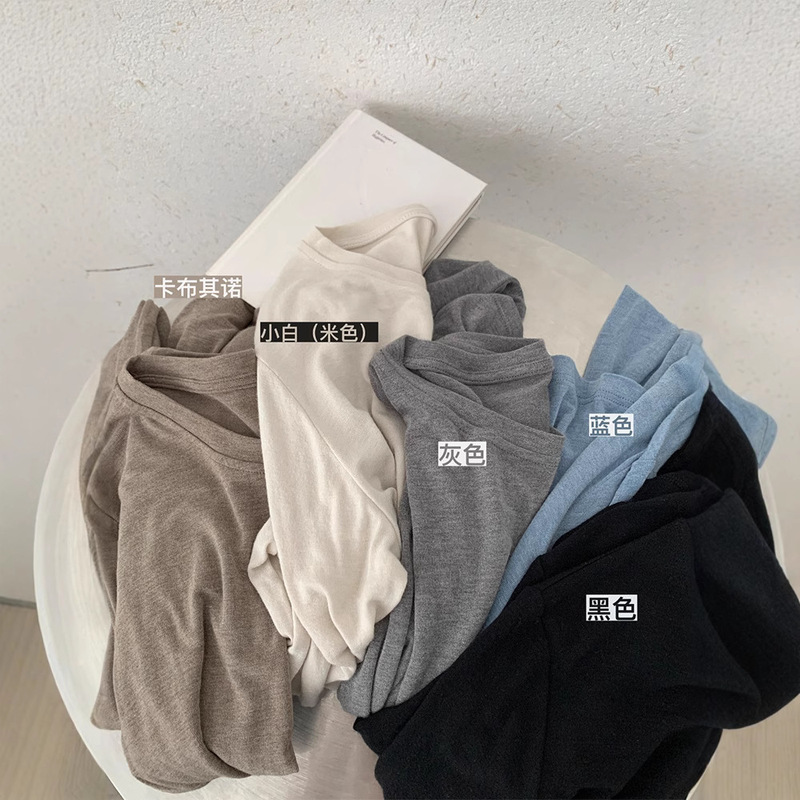 Skin-friendly Girlfriend's Soft Waxy Crewneck Solid Color Long-sleeved Base Shirt Women's Autumn Loose Slimming Solid Color T-shirt