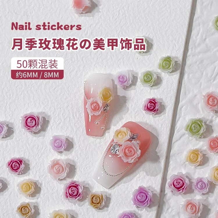 Internet Celebrant Explosions Gradual Rose Camellia Pink Three-dimensional Small Nail Jewelry Nail Accessories Mixed Pack