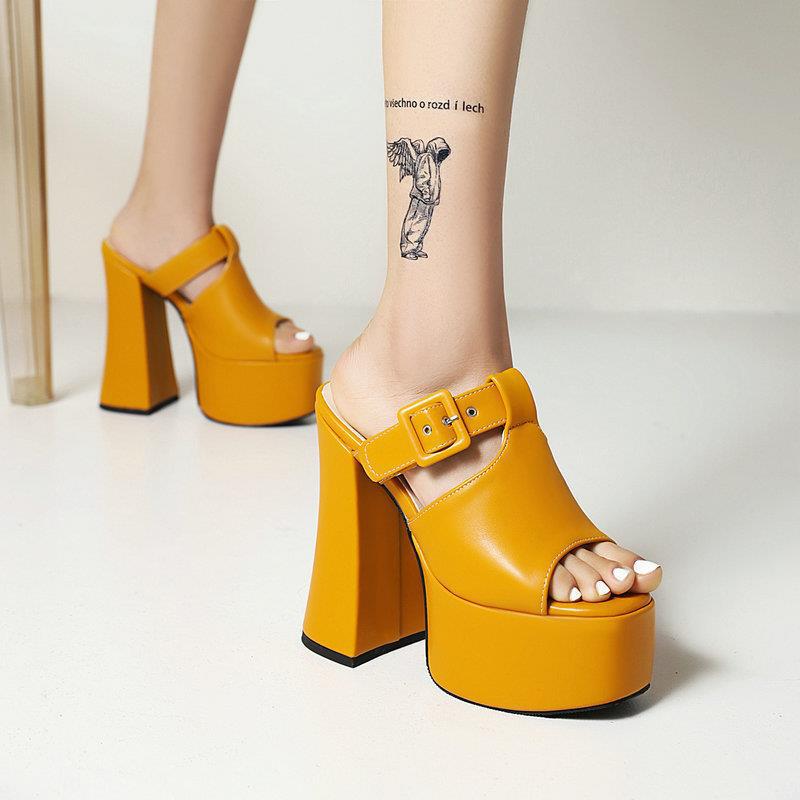 Foreign Trade Super Sandals Women's Summer Waterproof Platform Thick Sole One-Strap High Heel Peep-Toe Trial Shoes_vogvips.com