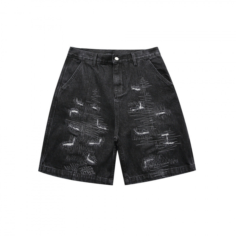 Summer Vintage-Style Faded Classic A-Line Ripped Shorts, Regular Casual Denim Shorts