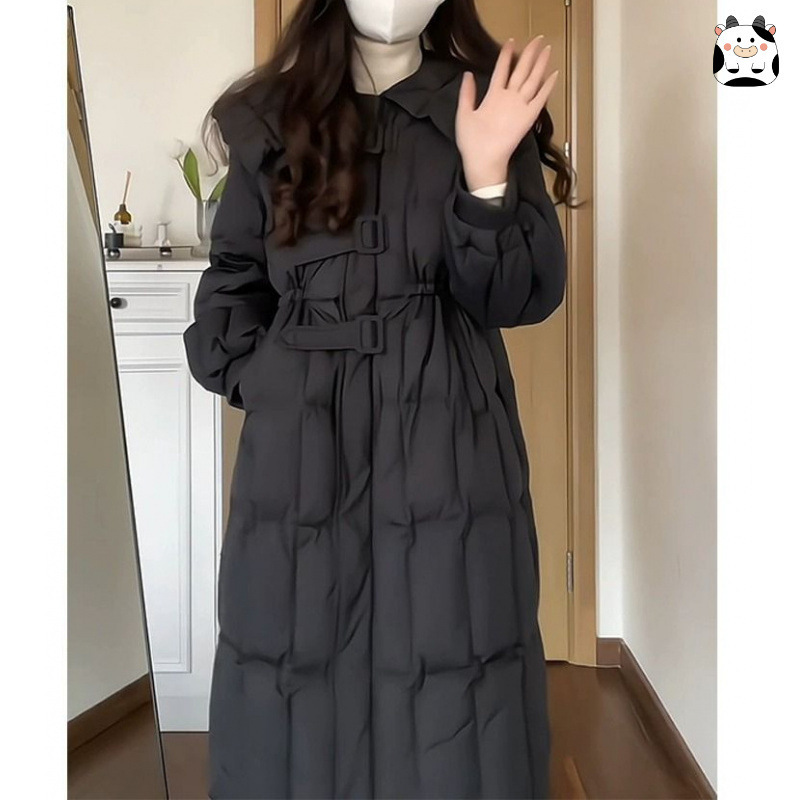 Down Jacket Women's 2025 Winter New Korean Style Mid-Length Navy Collar Design Western Style Waist Niche Jacket