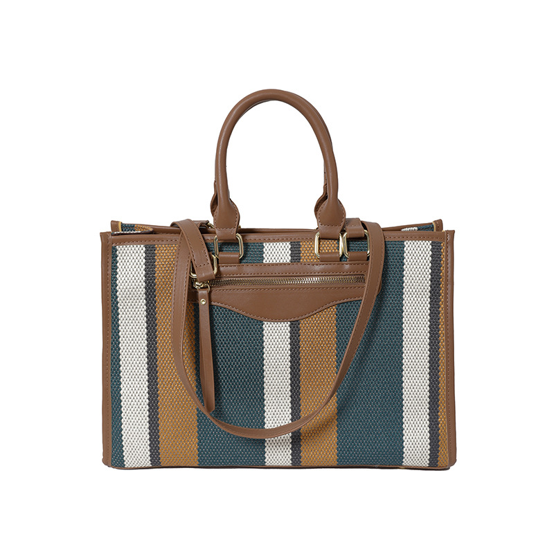 Cross-border color contrastante estriado bolso de mano casual para mujeres 2024 Amazon nueva moda de gran capacidad mochila de viaje