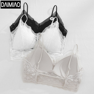Summer New French Style Lace Underwear Women's No Steel Ring Line Beautiful Back Bra Sling Belt Chest Pad Inner Base Wrap Chest