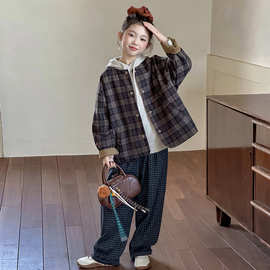 女童春秋双面穿外套2025秋季新款韩系格子外套女孩百搭夹克潮批发