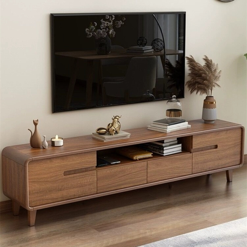 Modern Simple Retractable Tv Cabinet Living Room Home Floor-Standing Cabinet Chinese Style Small Apartment Video Cabinet Walnut Color