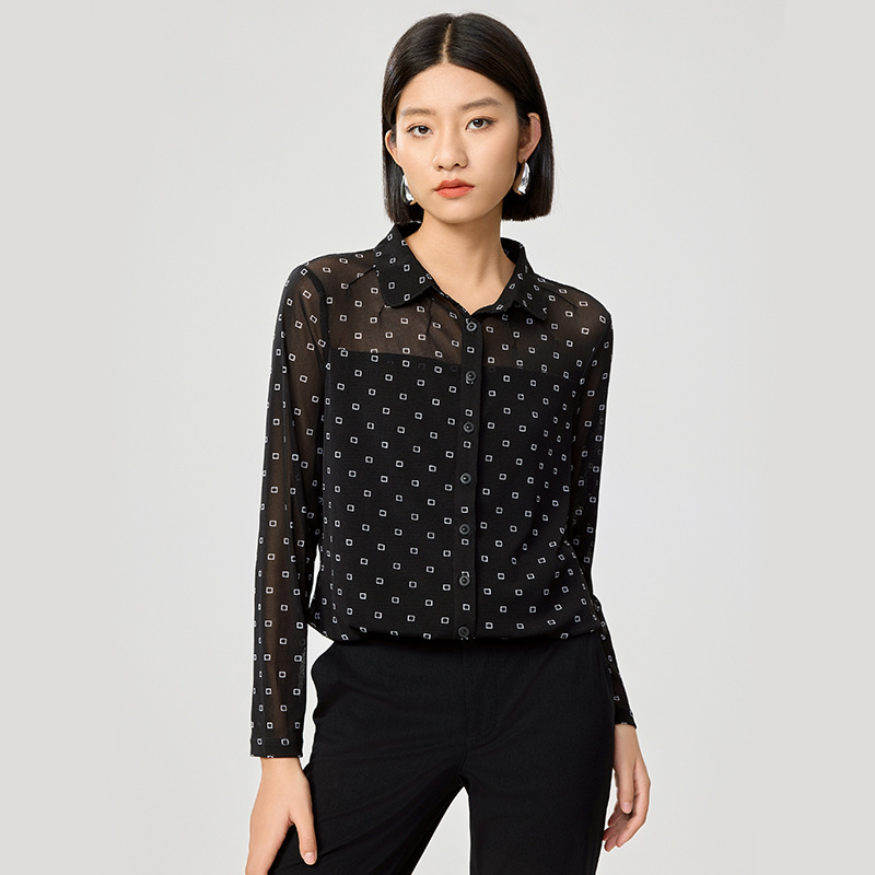 Fashionable Printed Long-Sleeve Shirt for Women, Spring and Summer, Novel, Slimming, Versatile, Luxurious, Age-Reducing, Stylish Mom Shirt