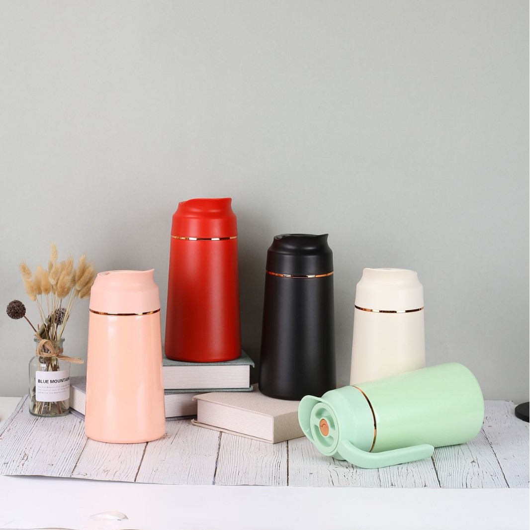 一键按压出水焖茶壶真空双层带手柄咖啡壶便携式保温壶礼盒保温杯