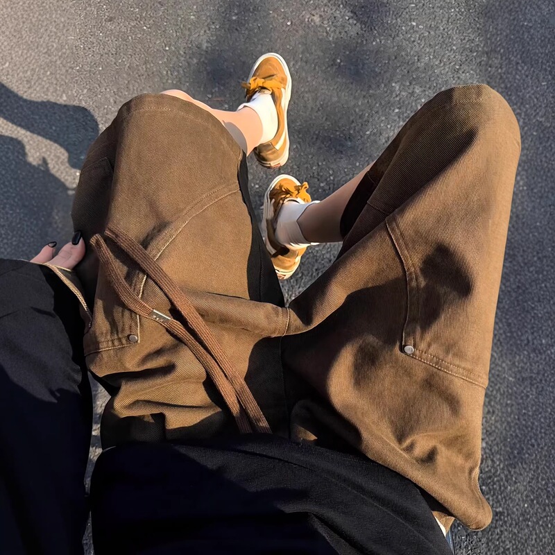 2026 American Retro Brown Shorts for Men, Summer Pure Cotton Lumberjack Work Pants with Large Pockets, Casual Five-Point Pants