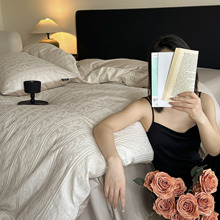 高级感100全棉高支提花四件套简约轻奢贡缎纯棉床单1.8床上用品